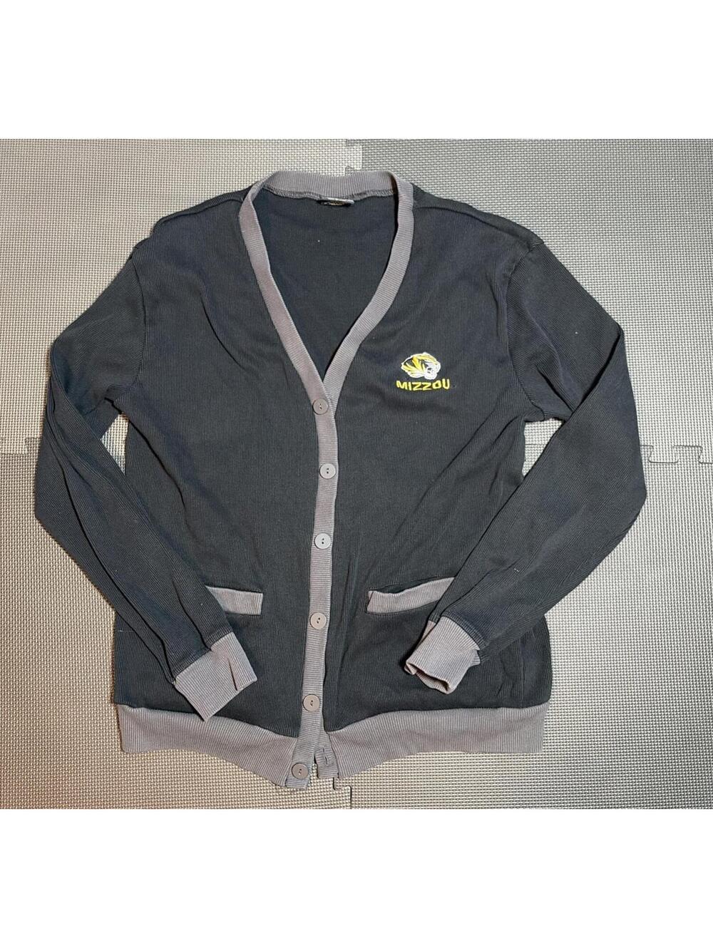 COLOSSEUM MISSOURI UNIVERSITY MIZZOU TIGERS BLACK CARDIGAN SWEATER NCAA BUTTON L